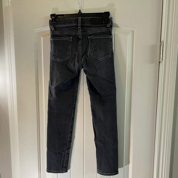 7 For All Mankind Luxe Vintage Italian Fabric Black Distressed Skinny Jeans 23 - Picture 5 of 15